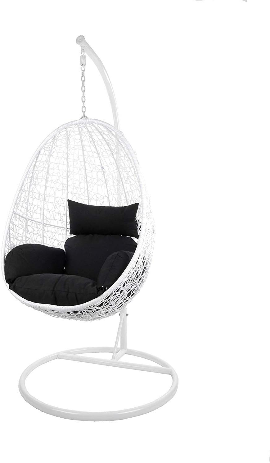 Hängesessel, Kideo, Swing Chair, Lounge-Möbel, Loungesessel Polyrattan, Hängestuhl, mit Gestell & Kissen (weiß/schwarz)