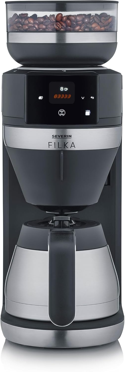 SEVERIN, Kaffeemaschine, FILKA, Vollautomat für Filterkaffee, 5-in-1 Filter mit LED-Display, Mahlwerk, mit Thermokanne