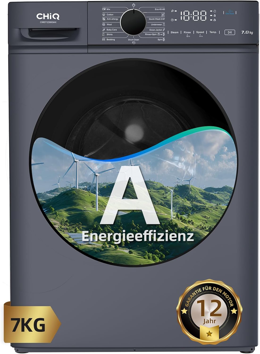 CHiQ, Waschmaschine, 60x46,5x84cm, 7kg, InverterMotor, EEK A