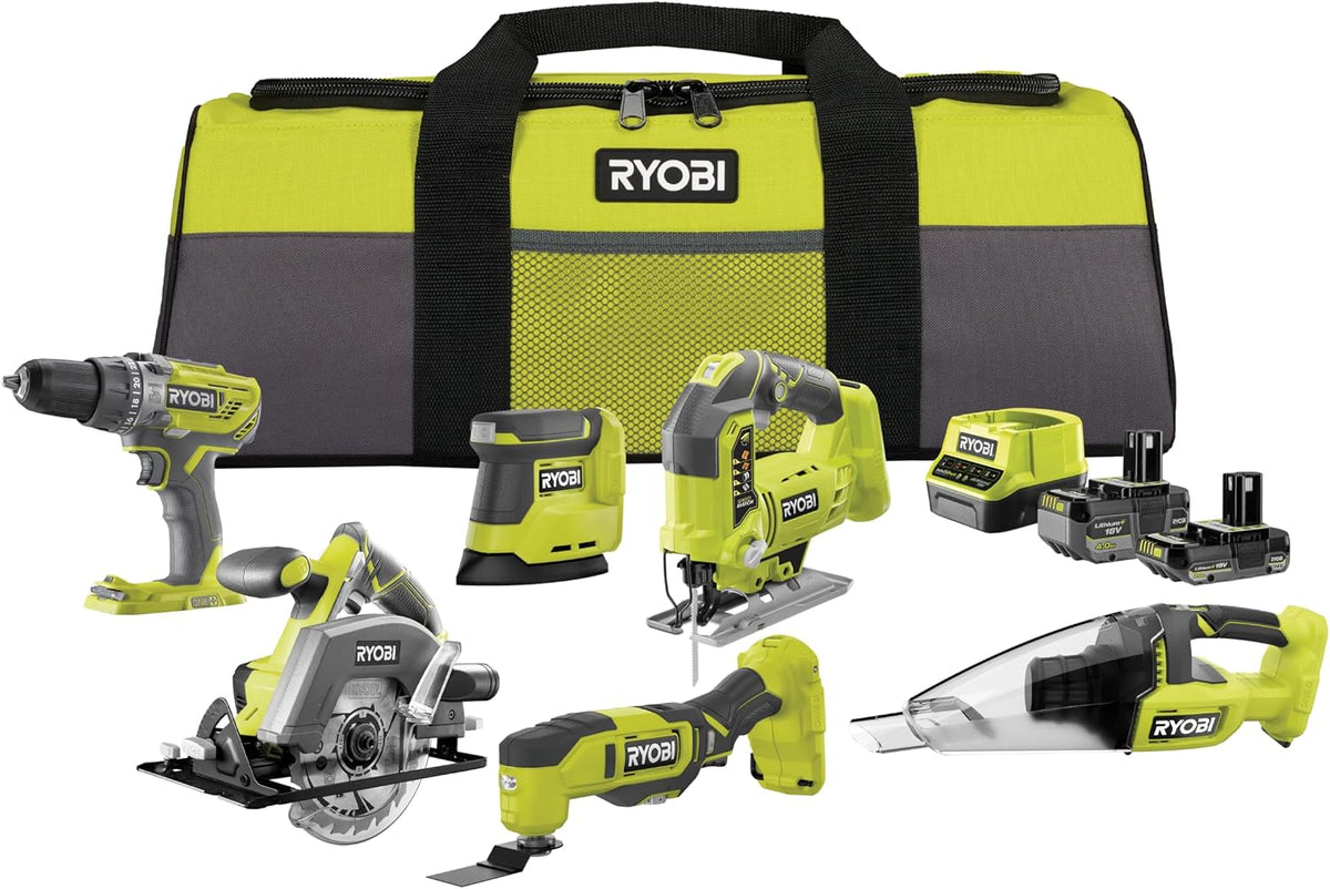 RYOBI, Multifunktionswerkzeuge, 18 V, ONE+ 10-tlg, Akku-Combo-Kit mit Schlagbohrschrauber, Stichsäge & mehr, inkl