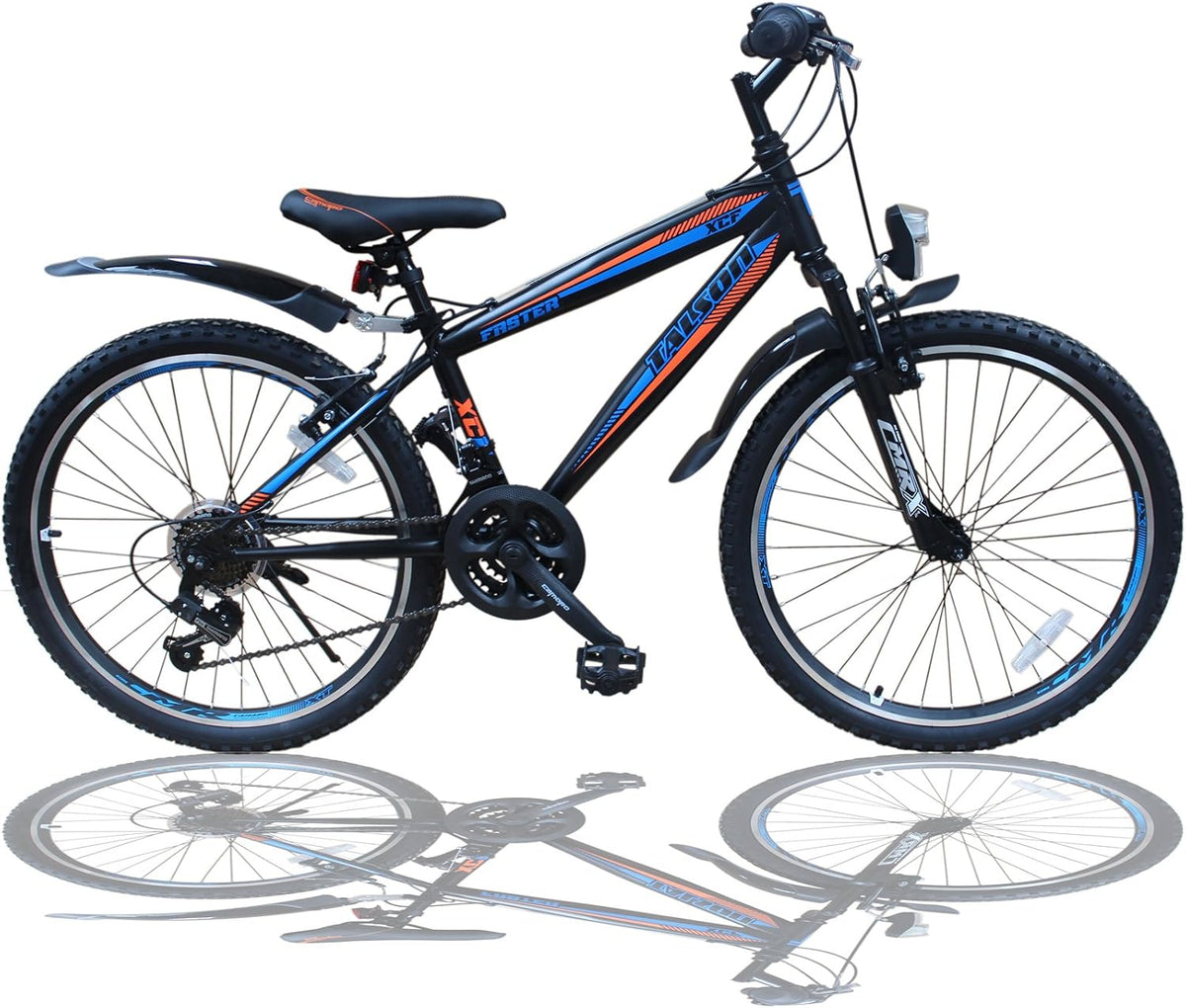 Talson, Mountainbike, 24 Zoll, Fahrrad MIT GABELFEDERUNG & Beleuchtung 21-Gang Shimano