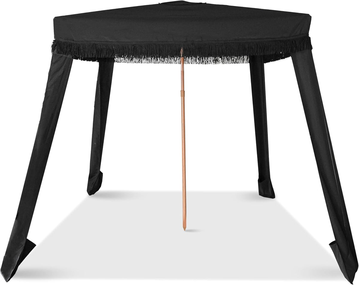 Generisch, Strandmuschel, Abdeckplane mit Fransenverzierungen Inklusive Tragetasche, Sandsacktaschen und anderem Zubehör., Schwarz