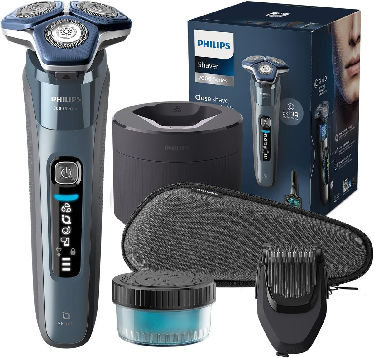 PHILIPS, Elektrorasierer, Shaver S7000, Elektrischer Rasierer für Herren, Nass-& Trockenrasur, integrierter ausklappbarer Trimmer