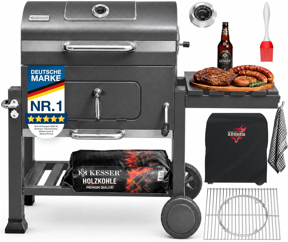KESSER, Holzkohlegrill, ® XL Grillwagen Set mit Deckel & Thermometer, BBQ Kohlegrill Wagen, Smoker Grill, Standgrill mit Grillrost
