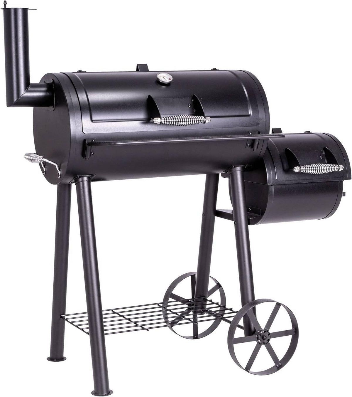 Nexos Trading, Holzkohlegrill, BBQ Grill Smoker schwarz Grillwagen 2 Kammern Barbecue
