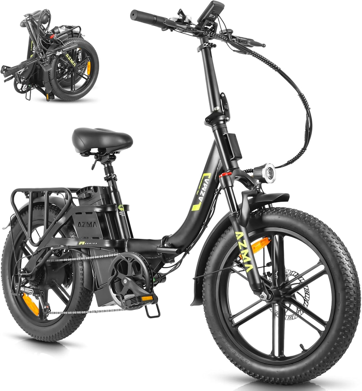AZMA, Fahrrad, 20 Zoll, 15Ah, 8Ah, Bike, E Bike Klapprad Elektro mit Fat Tire, 36V20./Lithium-Akku für Reichweite bis 100-140KM