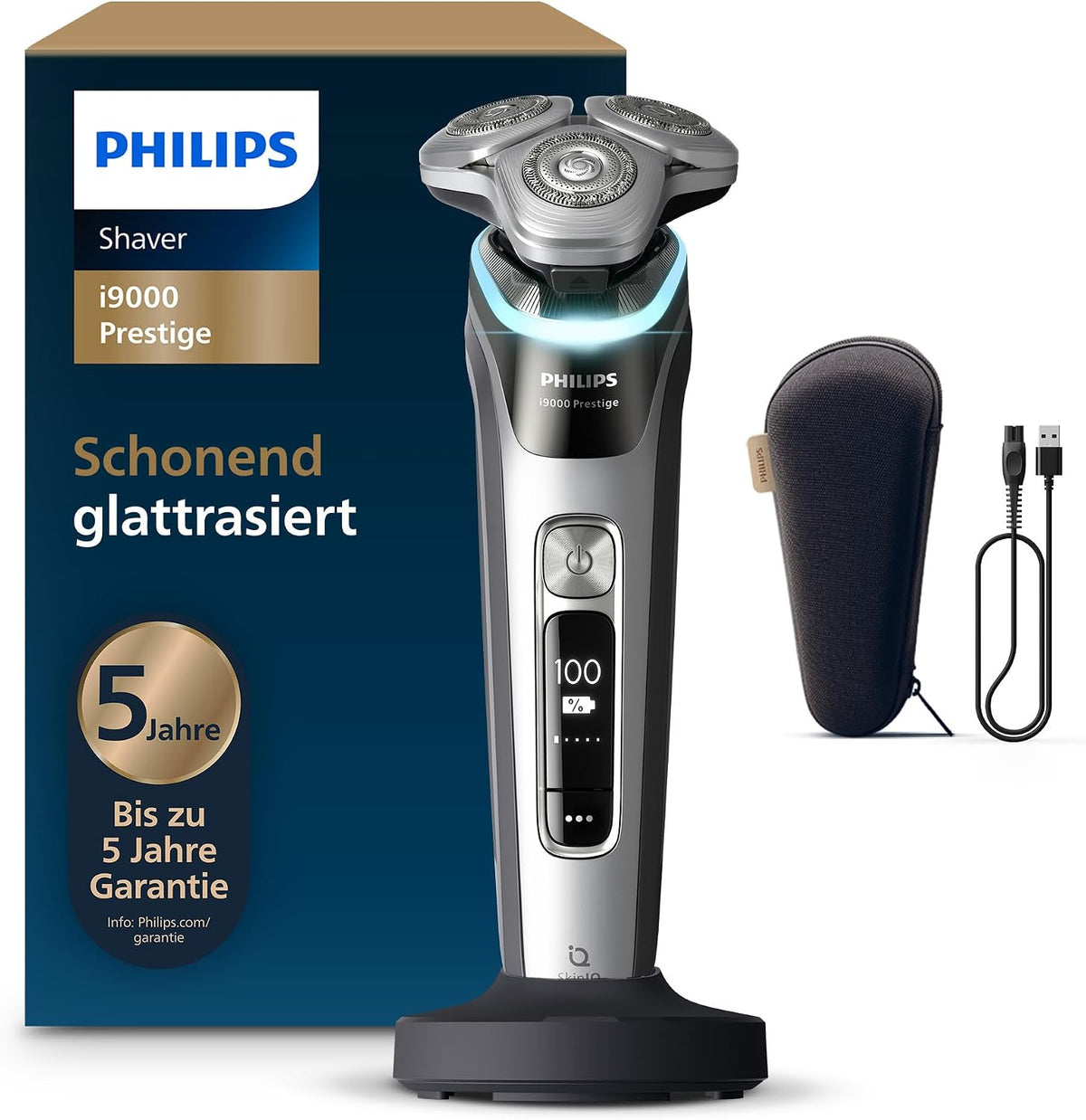 PHILIPS, Elektrorasierer, Rasierer i9000 Prestige, elektrischer Nass- und Trockenrasierer für Herren mit, dunkelgrau-silber