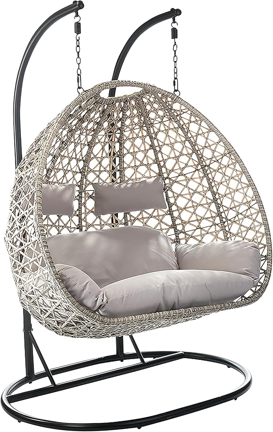 Kobolo, Hängesessel, 134x100x192 cm, Hängekorb Polyrattan 2 Personen grau