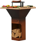 barbecook, Beistelltisch, 92x92x101cm, BBQ Grill Nestor Original mit erhöhtem Grillrost und en und, Feuerschale mit Feuerplatte aus Cortenstahl