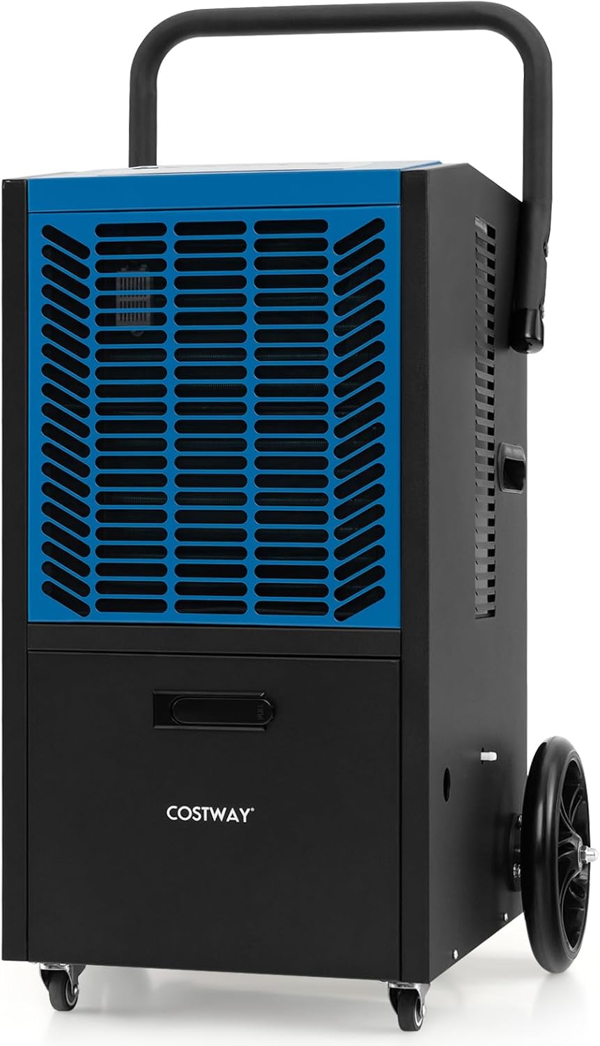 COSTWAY, Luftentfeuchter, 66 L, /Tag, Bautrockner mit Pumpe & Ablaufschlauch, Industrie Trocknungsgerät mit 24H Timer & 4 Rädern für