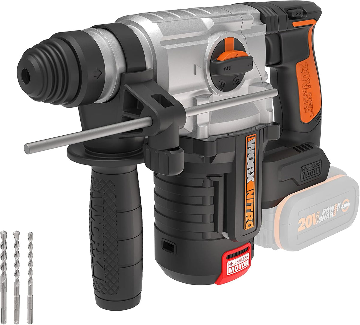 WORX, Bohrhämmer, 20V, WX380.9 Akku-Bohrhammer, ohne Akku & Schnellladgerät