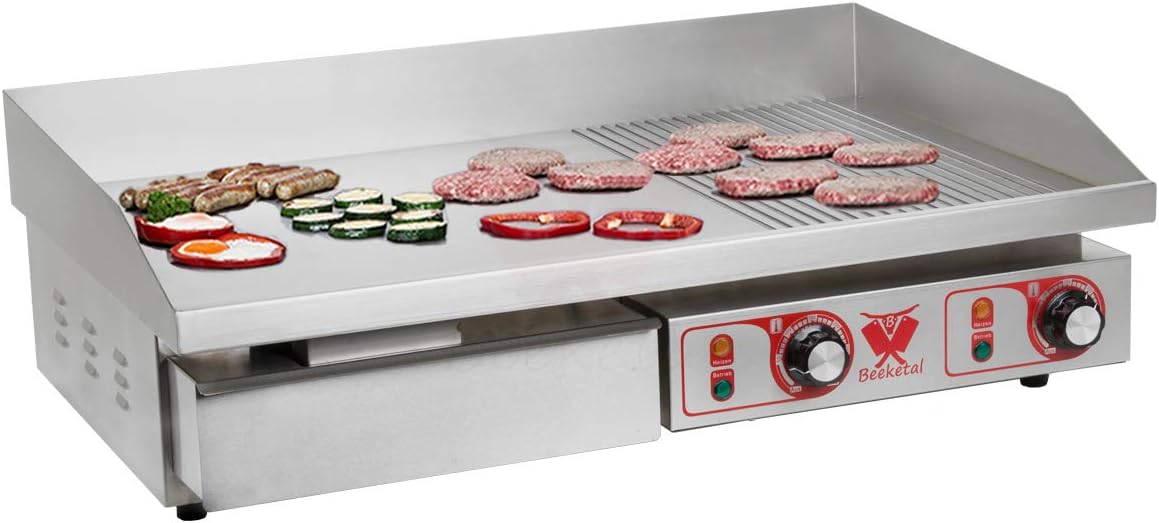 Beeketal, Elektrische Tischgrills, 4400 Watt, 'BGP-b2' Profi Gastro Gusseisen Grillplatte elektrisch mit, stufenlos regelbar 50-300 °C
