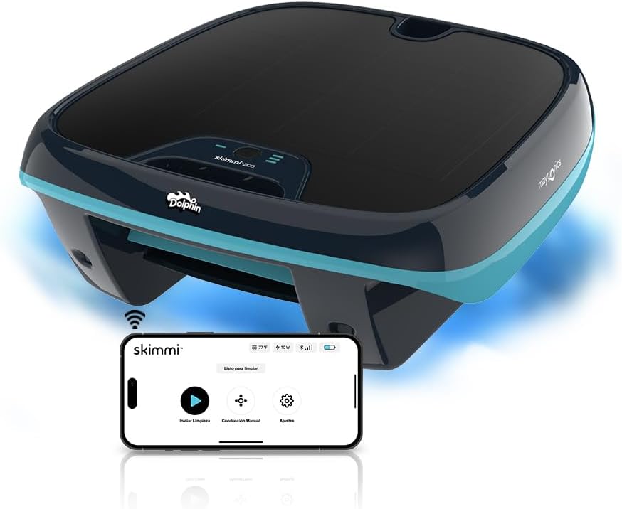 Dolphin, Skimmer, 20m, Skimmi 200 Pool Roboter Mit Solar & Akku, App-Steuerung, Eco-Modus, intelligente Hinderniserkennung