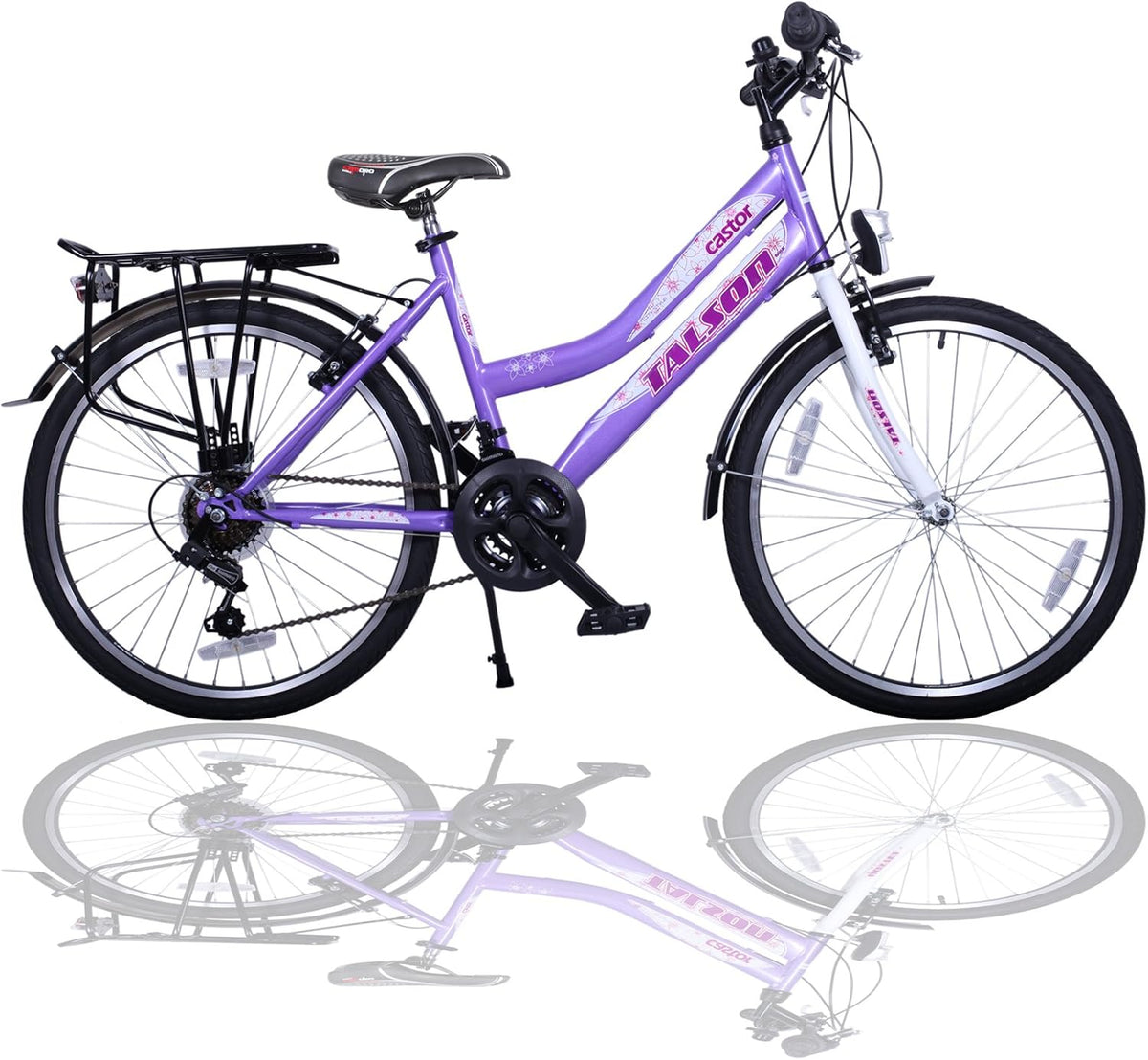 Talson, Fahrrad, 24 Zoll, Kinder 21-Gang Shimano Schaltung mit Beleuchtung Lila-Weiss