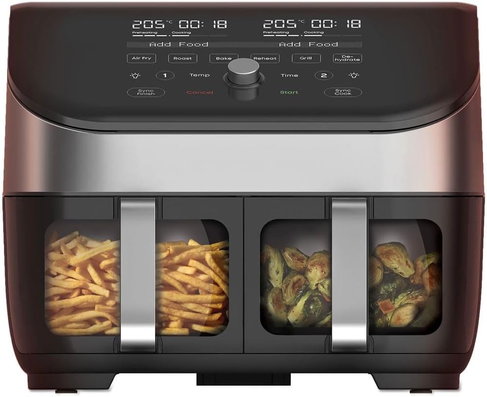 Instant Pot, Heissluftfritteuse, 1700W, 7.6L, Vortex Plus Doppelkorb mit ClearCook - Digitale, Edelstahl, 8-in-1 Smarte Programme - Fritieren