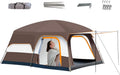 Mimoqk, Strandmuschel, Braun., Family Zelt, Cabin Shelter, Multi-Room Weatherproof Design mit Full Rainfly, Quick Setup Poles Mesh Window Doors