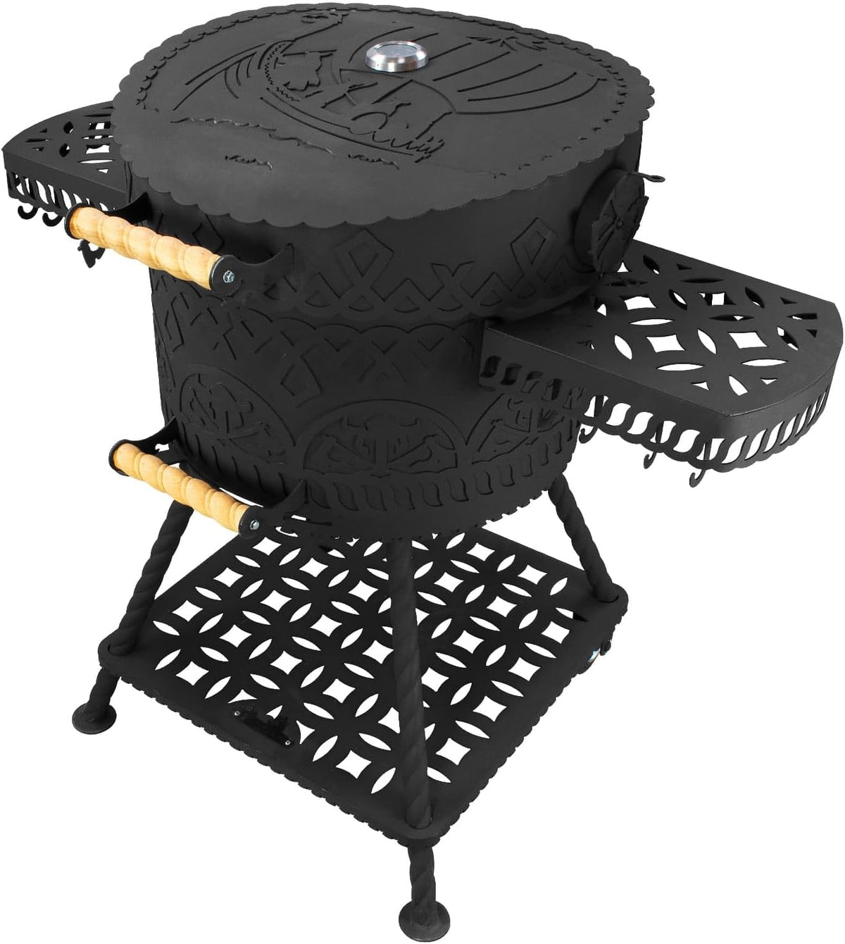 Lyrin24, Holzkohlegrill, 54,5 cm, 65 kg, 4 mm, „Drakkar', Massiver Rundgrill im Wikinger-Design mit Gussrost Ø aus