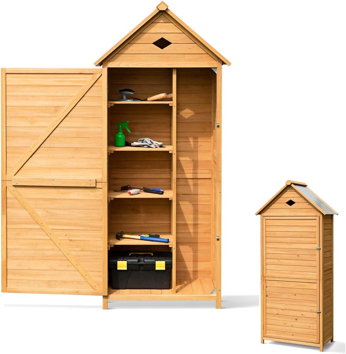 Gerätehaus, RELAX4LIFE, 177 x 80 x 45 cm, Garten, Gartenhaus aus Holz, Gartenschrank mit Satteldach, Geräteschrank wetterfest