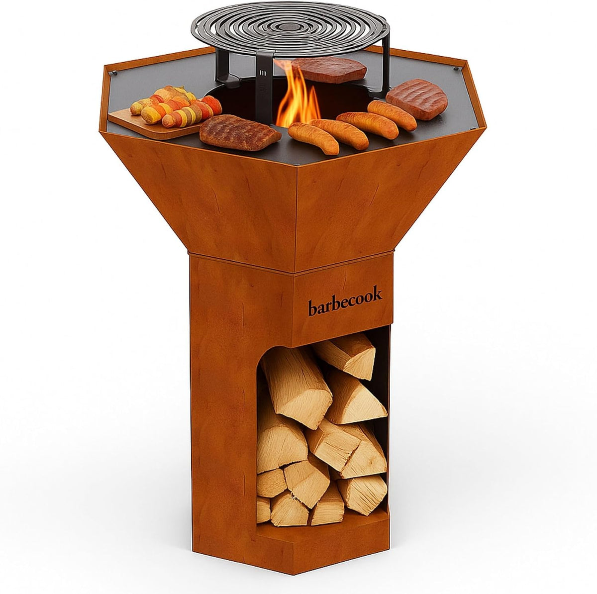 barbecook, Feuerschalen & -körbe, 92x92x101cm, BBQ Grill plancha Nestor Original mit erhöhtem Grillrost, Feuerschale mit Feuerplatte aus Cortenstahl