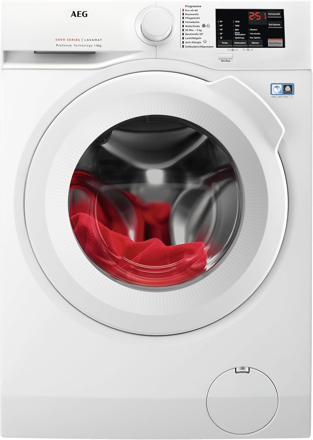 AEG, Waschmaschine, 8,0 kg, Leise, Mengenautomatik, Nachlegefunktion, Kindersicherung, Schontrommel, Wasserstopp