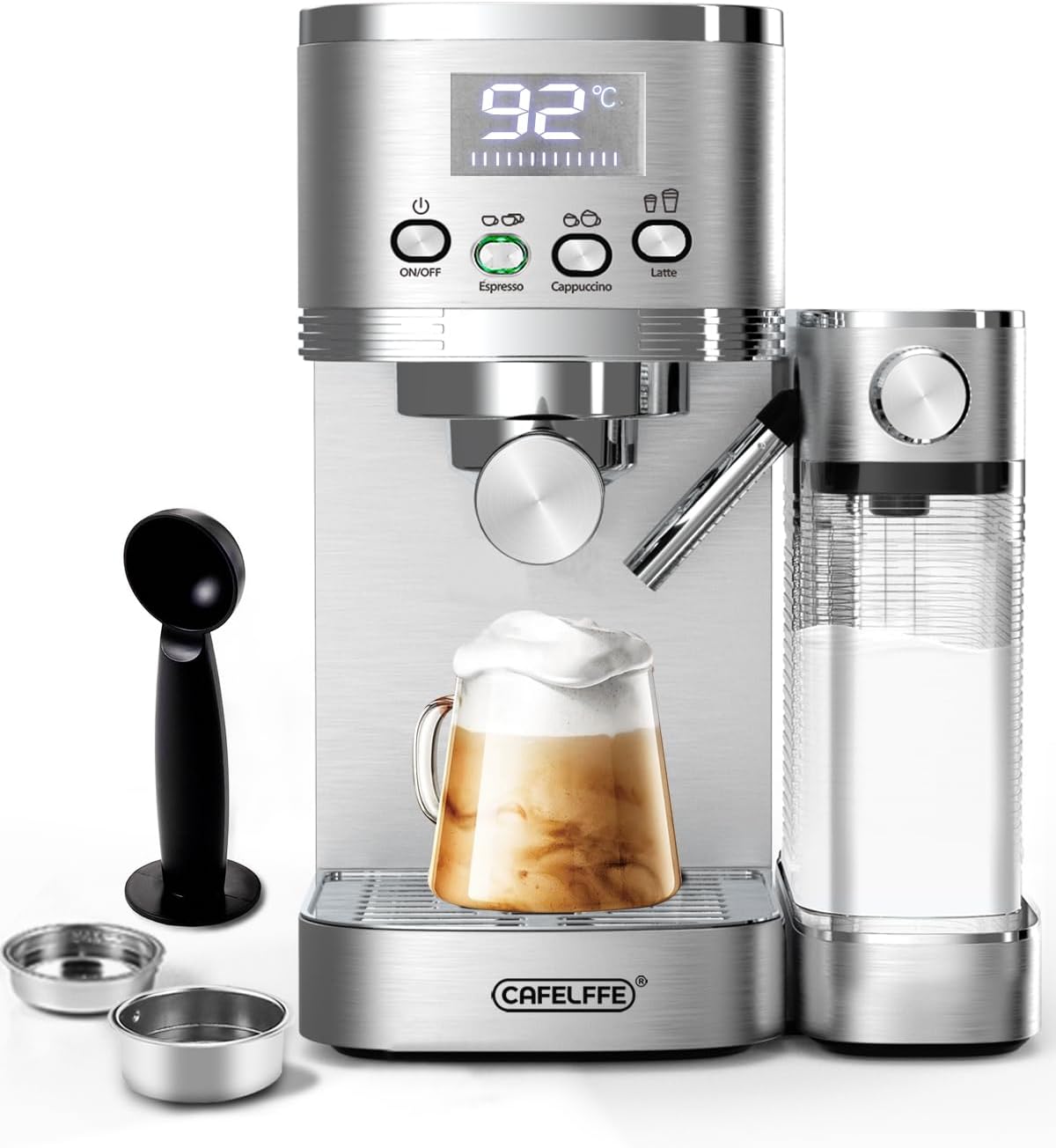 CAFELFFE, Kaffeemaschine, 1,3 l, 6-in-1-Espressomaschine, Siebträgermaschine mit Milchtank, Automatische Cappuccinomaschine mit Selbstreinigung und 3