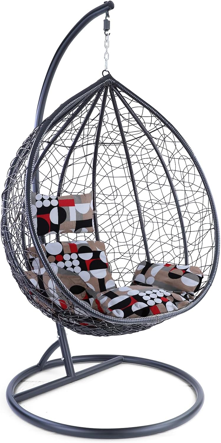 Hängesessel, Carparts-Online GmbH, Luxus Miami XXL Polyrattan Korb und Gestell schwarz Kissen