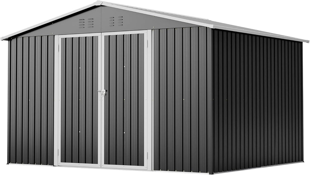 Gxffipw, Gerätehaus, 300x252x191 cm, Gartenhaus Metall Geräteschuppen mit Klapptür, Gartenschuppen mit Satteldach und Stauraum