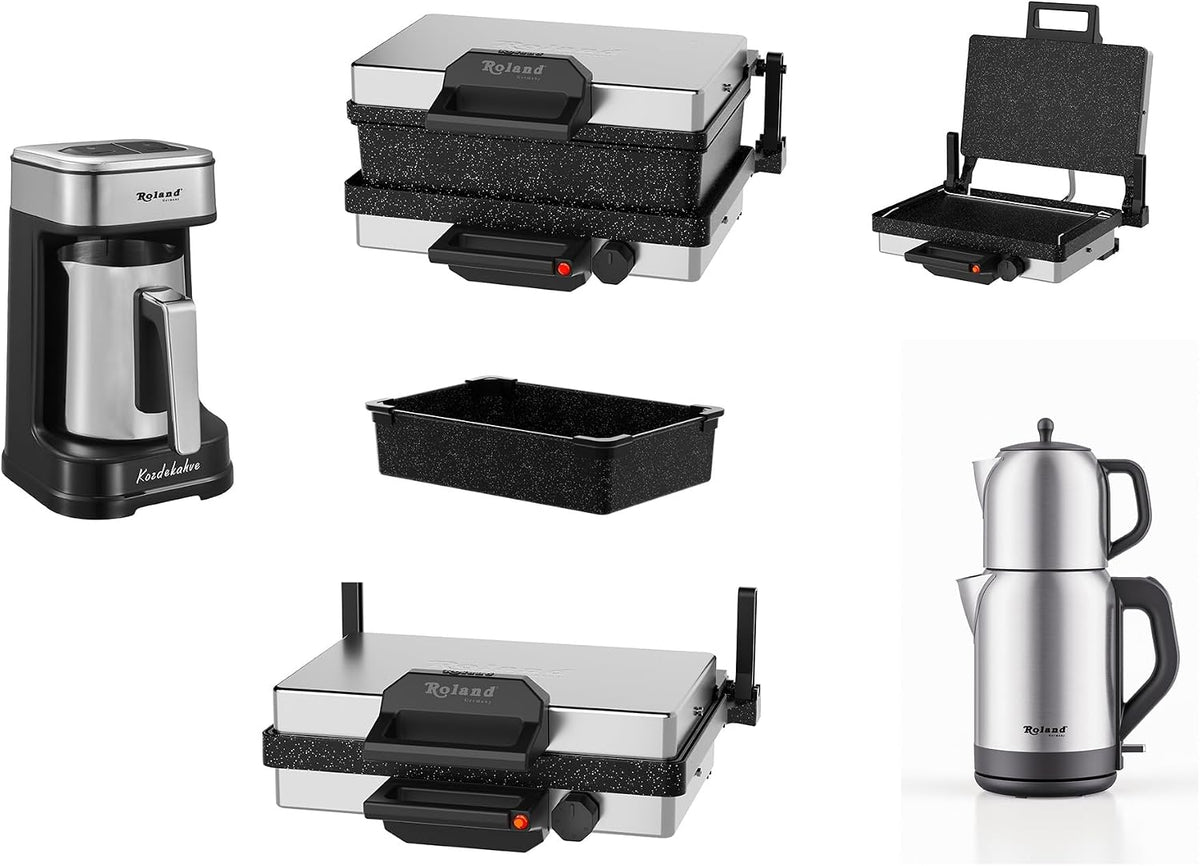 Roland Germany, Elektrogrill, 2000W, Multigrill, Elektro-Kontaktgrill, Schwarz, 340x220mm Grillplatten, 5-Stufen Temperaturregelung