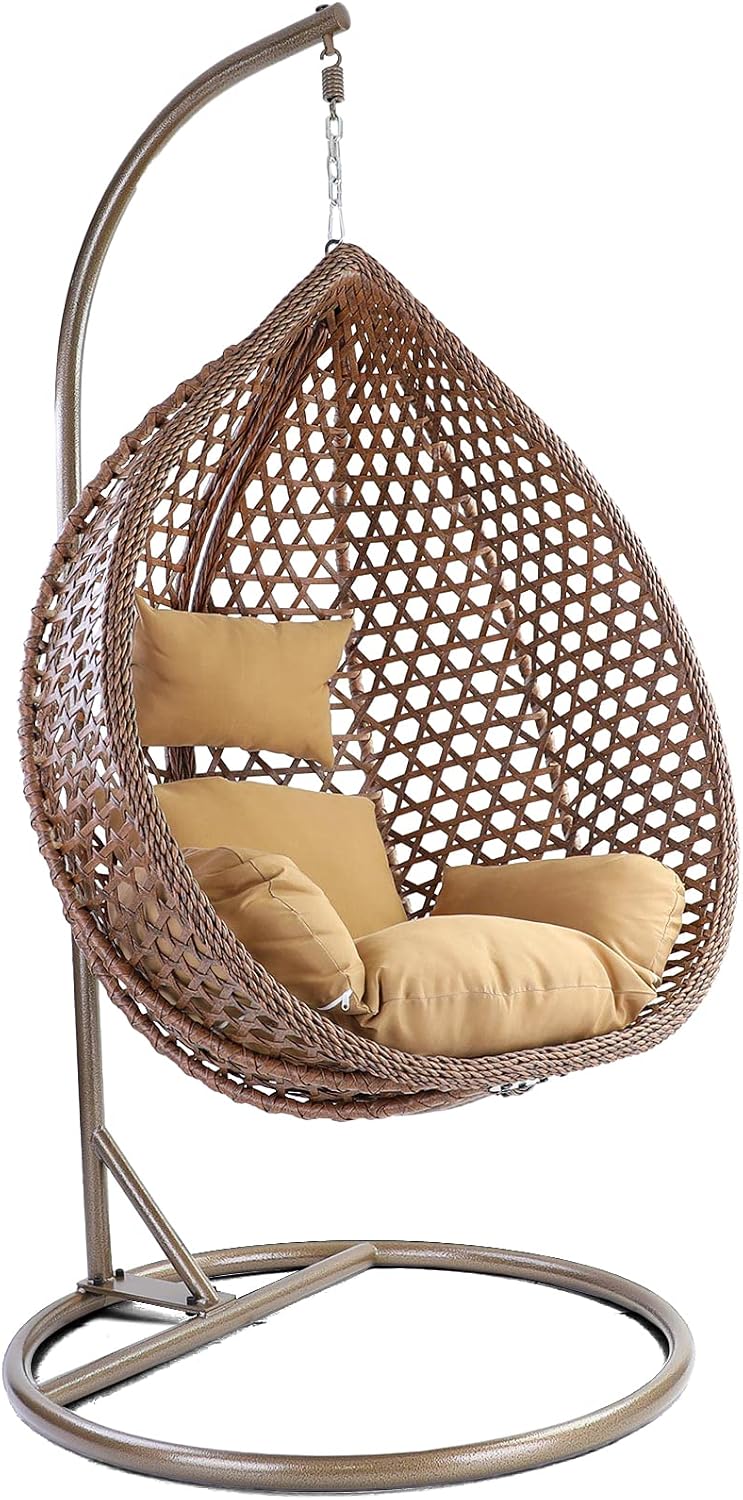 Hängesessel, RAMROXX, Luxus Style XXL Korb Gestell Braun mit Relaxkissen Braun