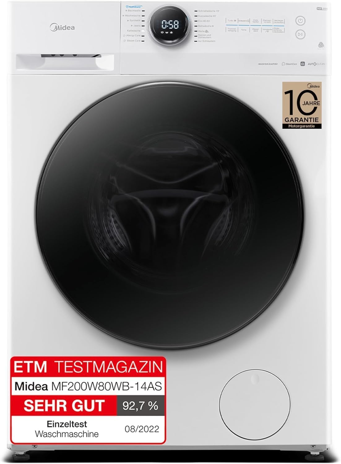Midea, Waschmaschine, 8 kg, Energieeffizienzklasse A weiß MF200W80WB-14AS