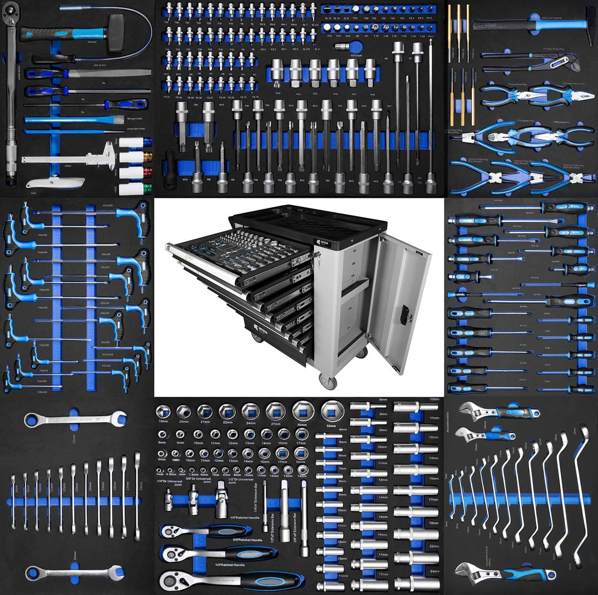 Imperiumtools, Werkzeugschränke, XXXL Werkzeugwagen gefüllt Pro 8 Schubladen Schaumeinlagen