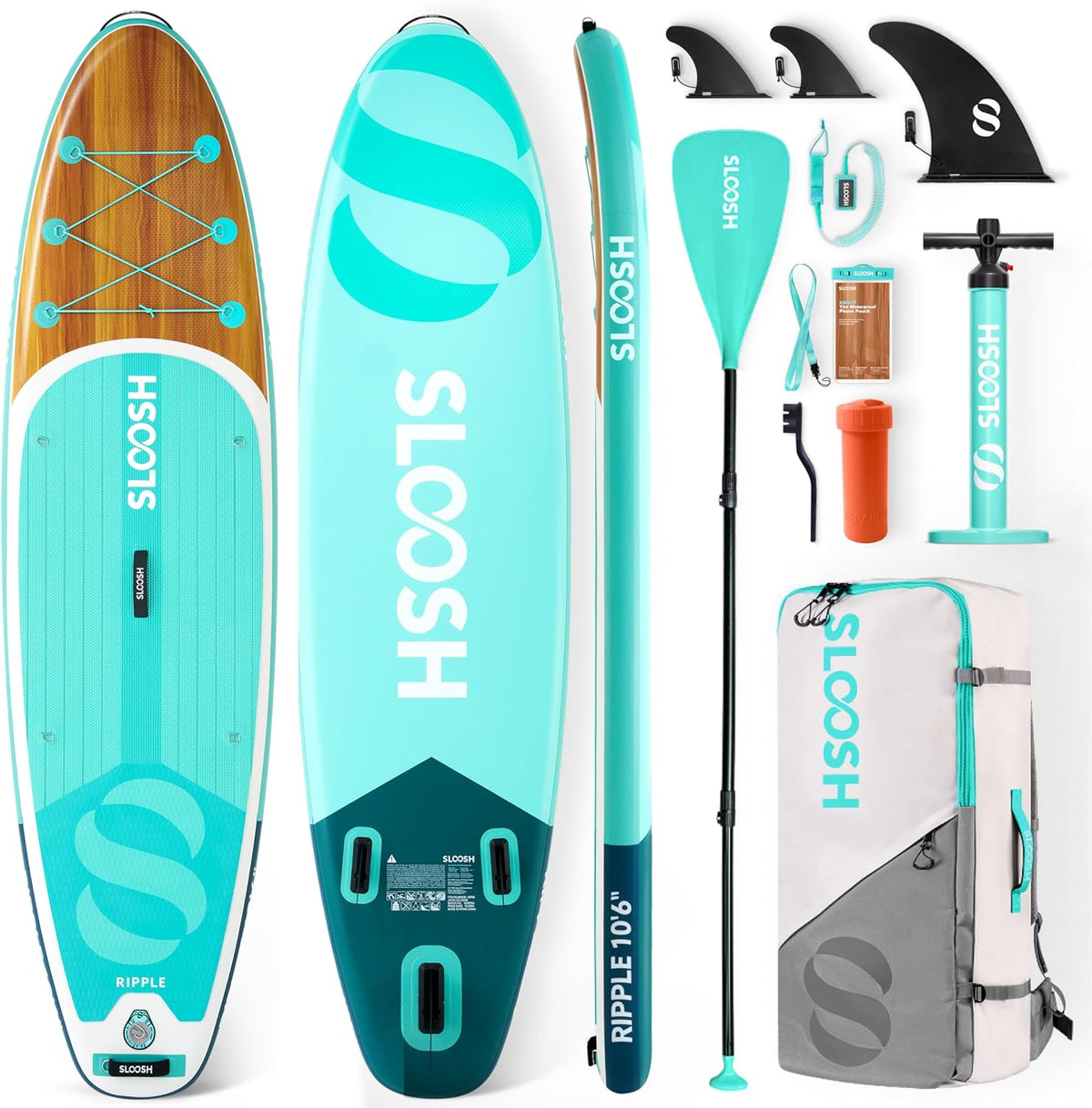 Sloosh, SUP-Board, Paddleboard, Aufblasbares Stand-Up-Paddle-Board, 10'6' Paddleboard mit Premium-Zubehör, rutschfestes Eva-Deck