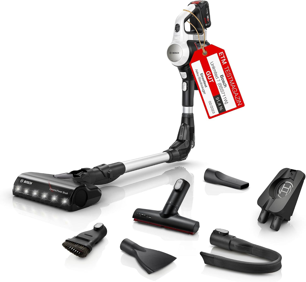 Bosch, Stabstaubsauger, Akku-Staubsauger Unlimited 7 BSS711W, kabelloser Handstaubsauger, beutellos, Wechselakku