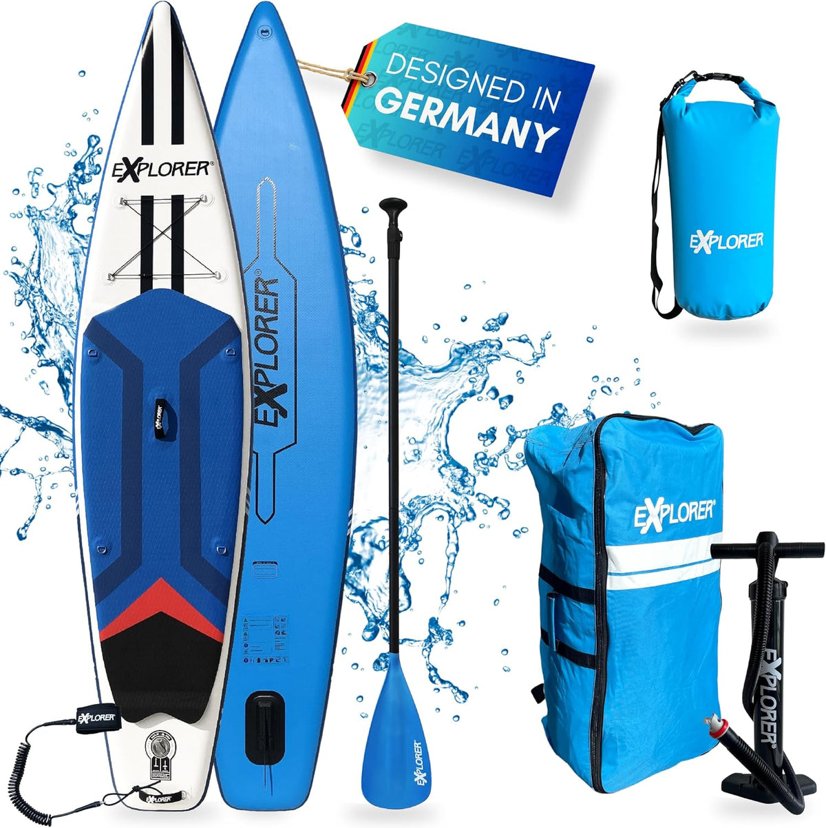 EXPLORER, SUP-Board, 180kg, SUP Fusion Stand Up Paddling Board bis Komplettset mit, Rucksack, Pumpe, Finne und Flickenset…