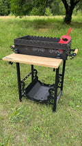 Firednepr, Holzkohlegrill, 4 mm, Grill, Mangal, BBQ 'Vostochnij', Gartengrill, Grill mit Stahl. Holzregal, Holzfach