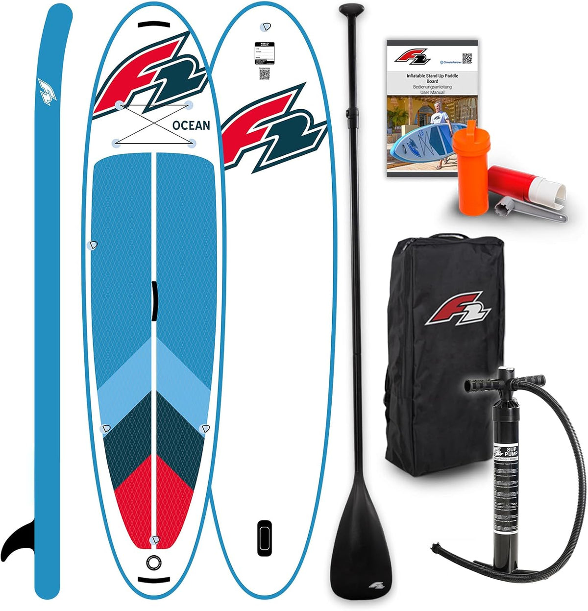 F2, SUP-Board, Marken Stand Up Paddle Board Ocean SUP Zubehörpaket wählbar, SUP Board aufblasbar, Inflatable Paddel Board