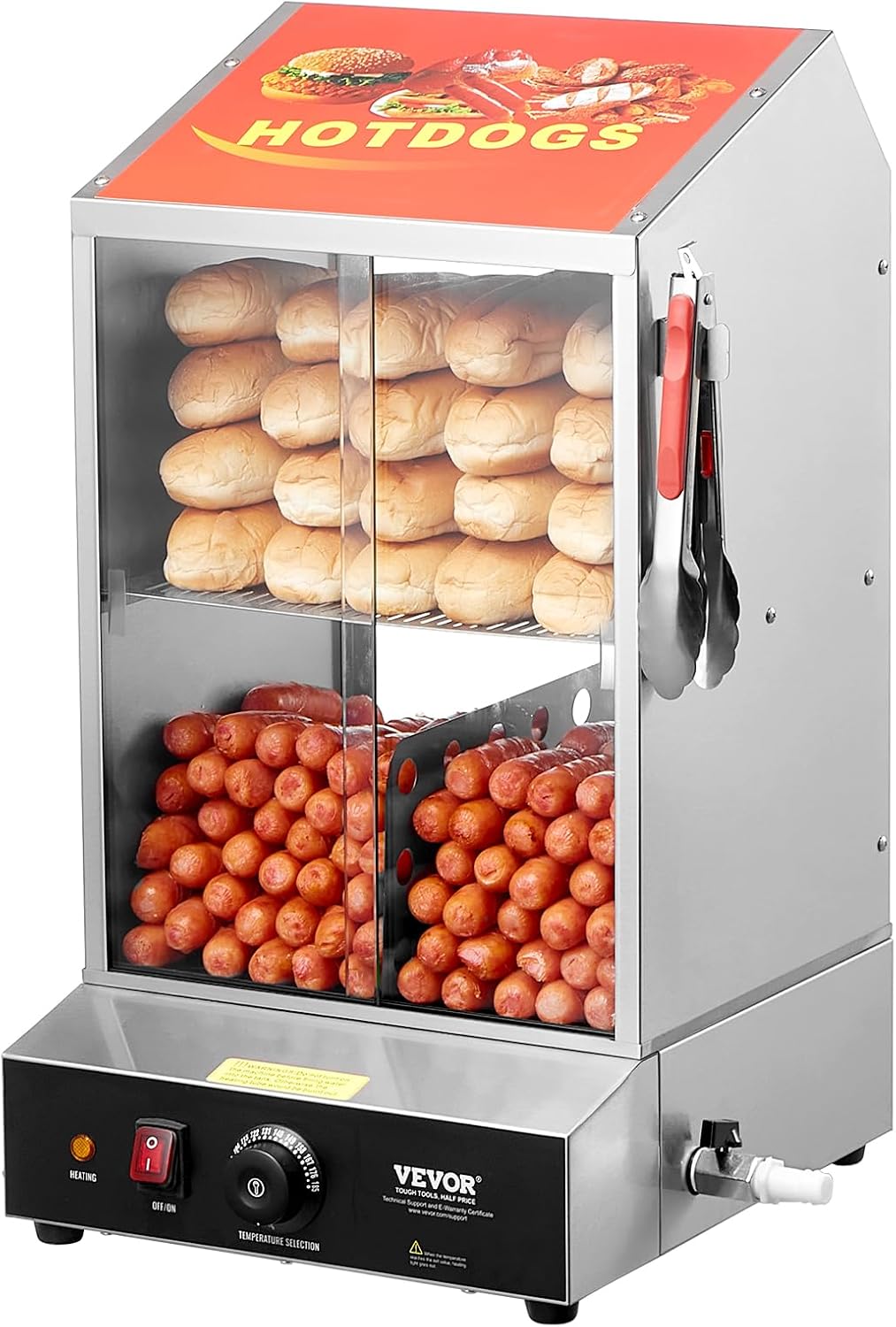 VEVOR, Elektrische Dampfgarer, 37L, Hot Dog Dampfgarer, 2-stufiger Hot Dog Hütten-Dampfgarer, 30℃~85℃ Temperaturregelung