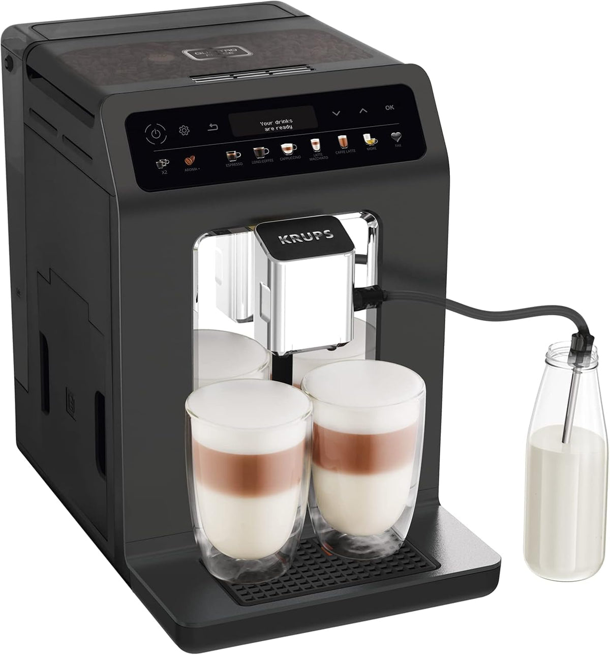 KRUPS, Kaffeevollautomat, Evidence One mit Milchschlauch, One-Touch-Cappuccino, 12 Getränkespezialitäten, 2-Tassen-Funktion